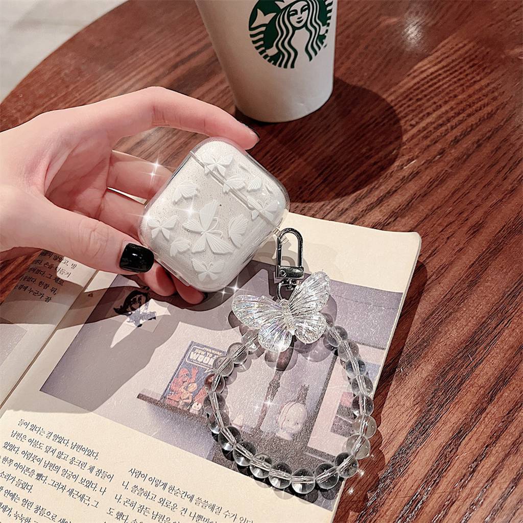 Vỏ Bảo Vệ Hộp Sạc Tai Nghe Airpods Pro 2 1 3 Pro Ins Bluetooth Không Dây Bằng TPU Mềm Hình Bướm Lấp Lánh