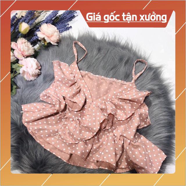 Áo hai dây chấm bi vạt chéo bèo