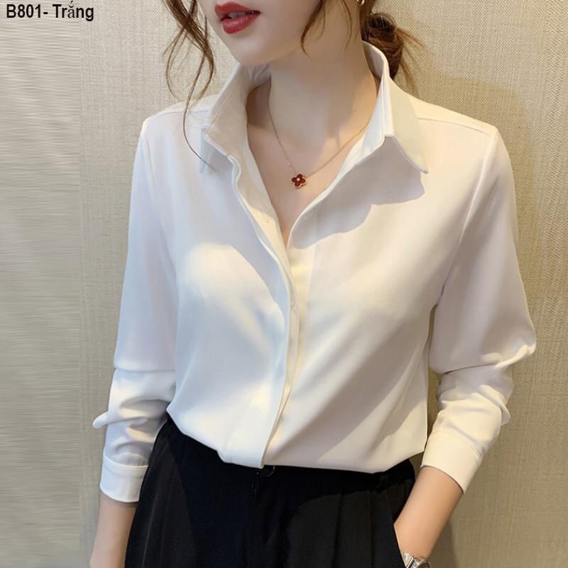 Áo Sơ Mi Nữ Trắng ♥️ Áo Sơ Mi Nữ ♥️ Dáng rộng Công Sở Chất Liệu Lụa Cao Cấp | BigBuy360 - bigbuy360.vn
