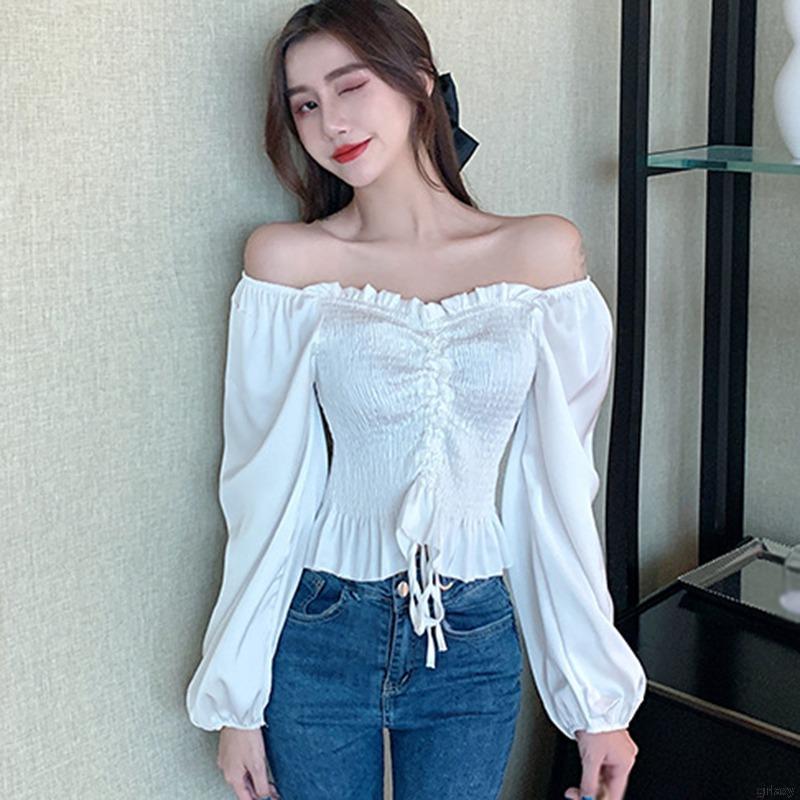 Áo Trễ Vai Dây Rút Thời Trang Dành Cho Nữ