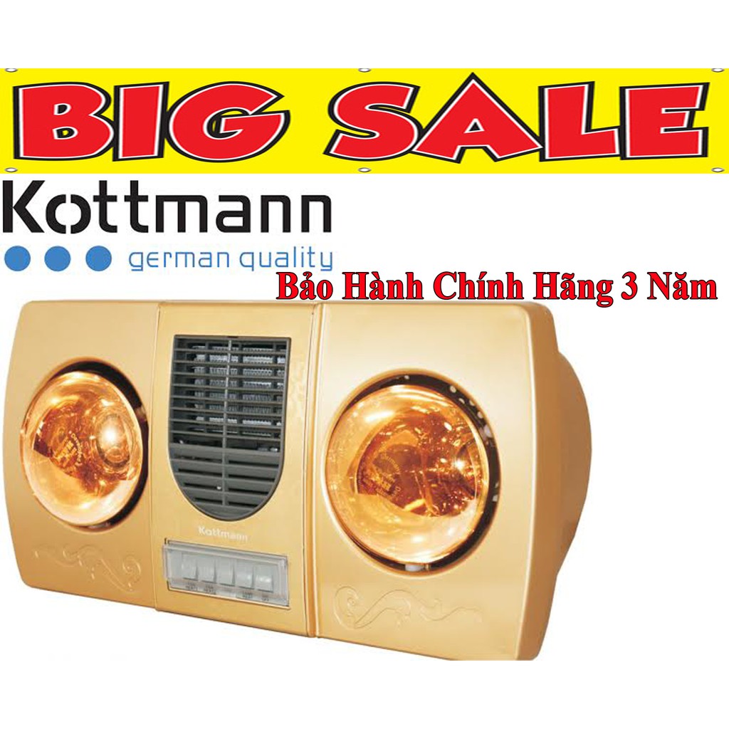 (Bảo hành 3 năm) Đèn sưởi Kottmann 2 bóng K2B-HW-G | K2B-H (Vàng)