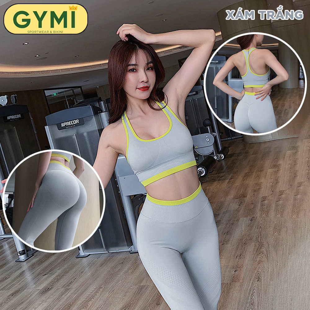 Set bộ đồ tập gym yoga nữ GYMI SET20 gồm áo bra và quần legging chun mông thể thao chất dệt cao cấp co giãn