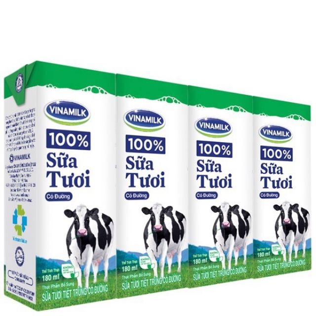 siêu mới vỉ sữa tươi tiệt trùng Vinamilk 100% Có đường - Lốc 4 Hộp x 180ml