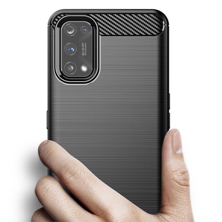Ốp lưng dẻo Oppo Realme 7 Pro vân sợi cacbon chống sốc, chống vân tay Rugger Amor