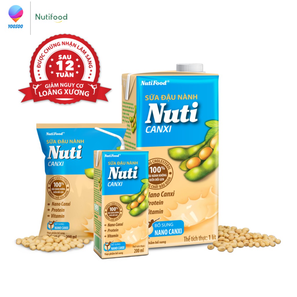 [BÉ KHỎE BÉ ĐẸP] Sữa đậu nành Nuti Canxi Hộp 200ml - Thương Hiệu NUTIFOOD - YOOSOO MALL