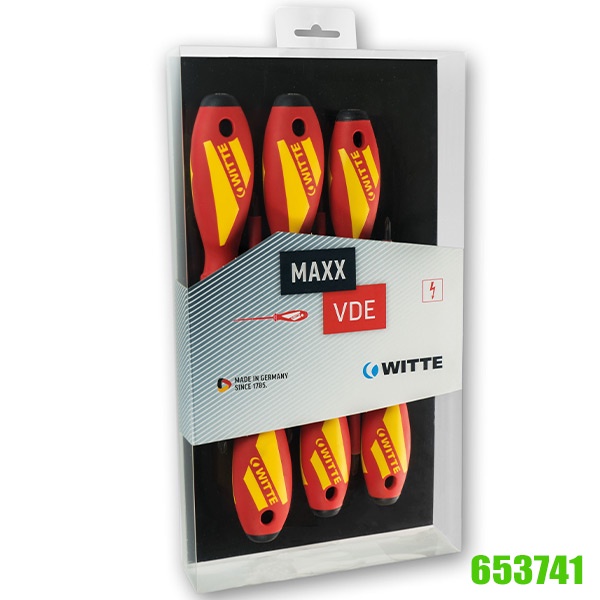 Bộ tô vít cách điện 1000V gồm 5 cây dẹt và bake MAXX - WITTE 653741