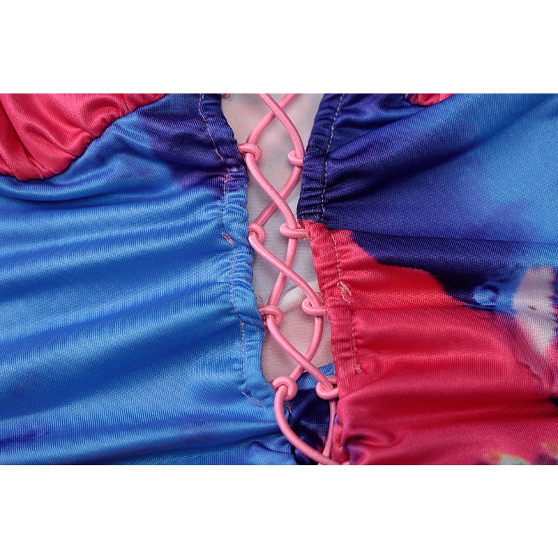 DUNEA Đầm body tay dài cổ chữ V hoạ tiết in thiết kế ôm sát tôn dáng