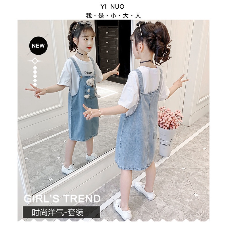 Đầm Yếm Denim Dáng Chữ a Thời Trang Mùa Hè Phong Cách Phương Tây Cho Bé Gái 7-8-9 Tuổi