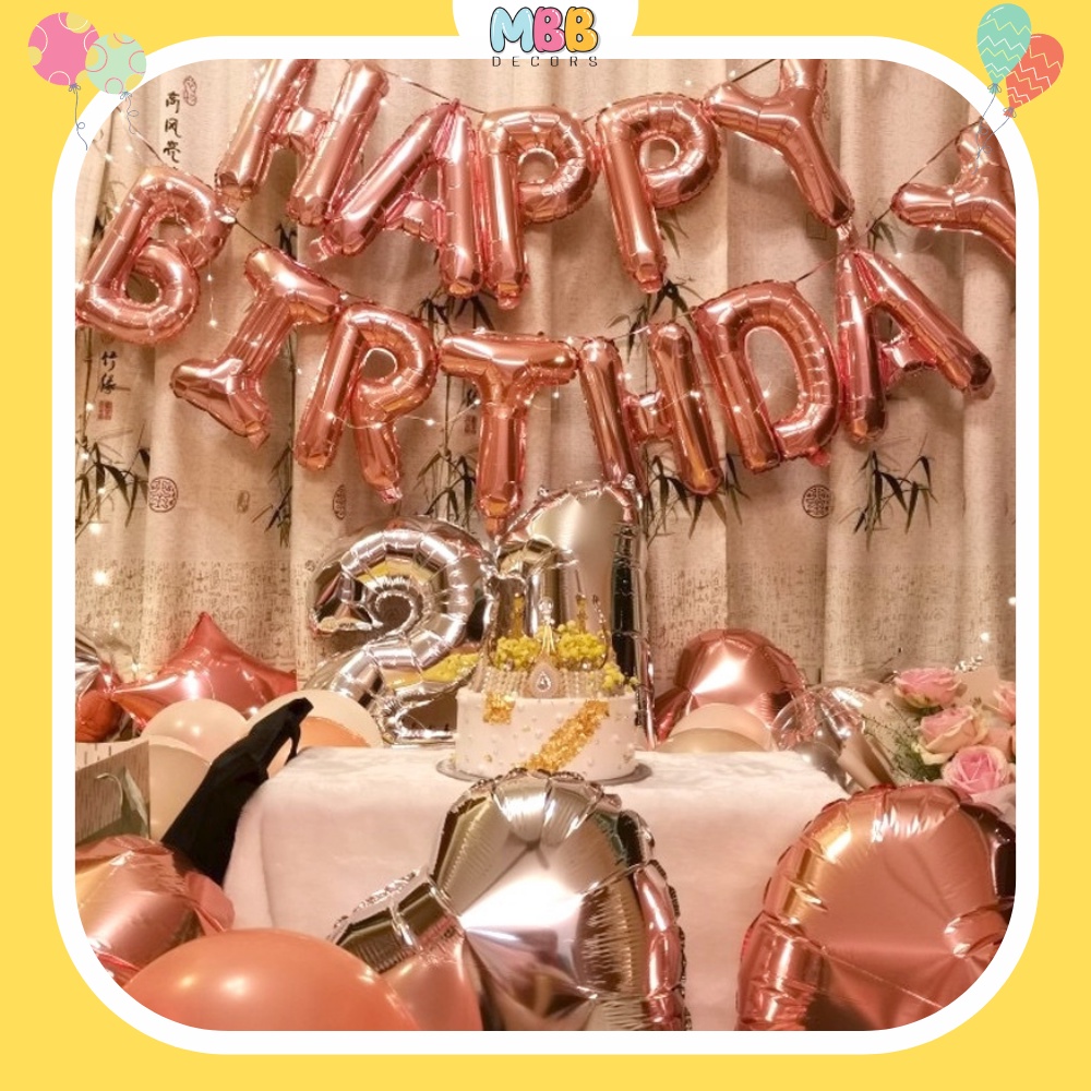 [TẶNG BÓNG SỐ &amp; BƠM, KEO] Set Trang Trí Sinh Nhật Màu Hồng Gold Dành Cho Bé Gái và Bạn Nữ 0001