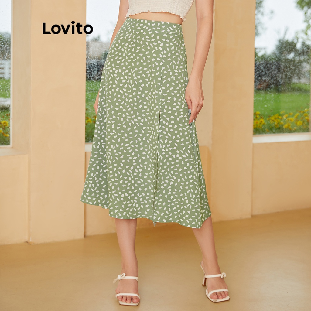 Lovito Boho Floral Split Ball Gown Váy L24ED146 (Xanh lá cây)