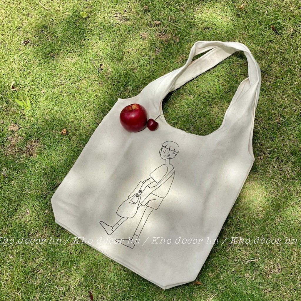 Túi tote liền quai Hàn quốc TOTE-03 vải canvas mộc - Kho Decor