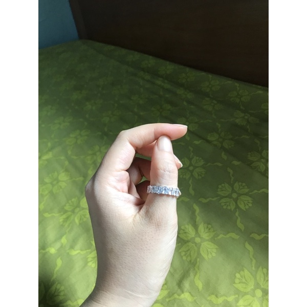 Nhẫn full đá xung quanh chữ nhật bạc thật phủ vàng trắng