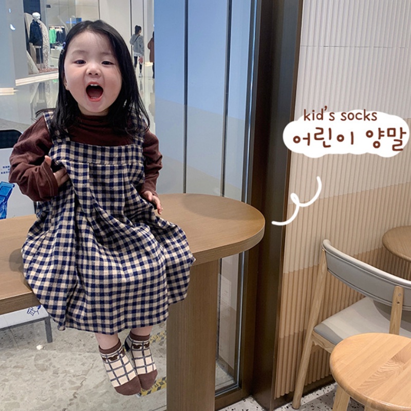Set 3 đôi vớ cotton mỏng KOKOROCARE sọc ca rô in hình gấu dễ thương cho bé s/m/l 1-8 tuổi
