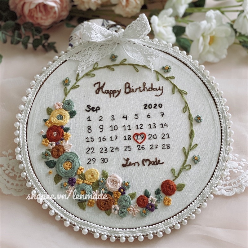 DIY bộ KIT tập thêu tay chúc mừng SINH NHẬT quà tặng handmade tự làm vải decor nhà phòng trang trí embroidery lenmade