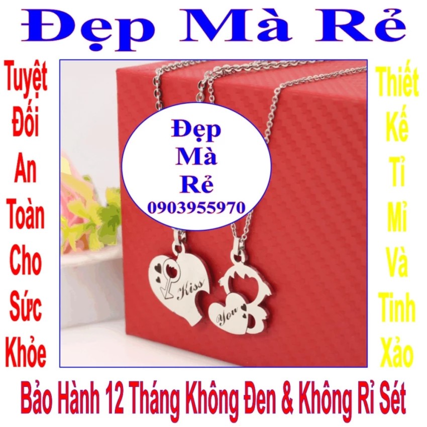 Dây chuyền cặp giá sỉ mảnh ghép tim & cậu bé tình yêu và chữ KISS YOU - Giá bán trên = 2 sợi