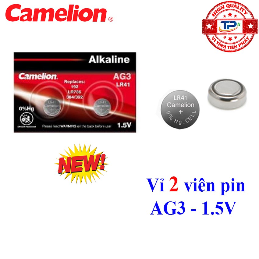 Vỉ 2 viên pin đồng hồ đeo tay AG3 / LR41 / LR736 Camelion Alkaline 1.5 V (mẫu mới) , SR41SW / 192 / 384 / 392 / nút áo