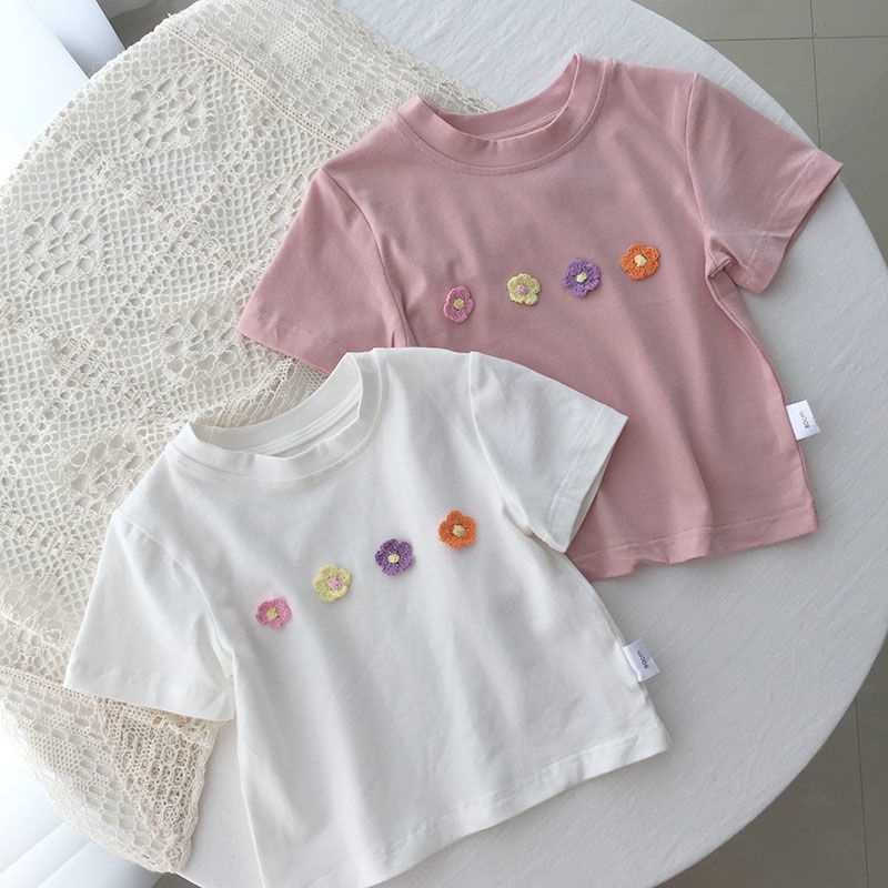 Áo Thun Cotton Tay Lỡ Phong Cách Phương Tây Hàn Quốc Dễ Thương Dành Cho Bé Gái 2022