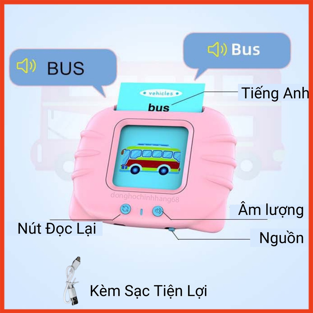 Máy Đọc Thẻ Tiếng Anh Cho Bé Flashcard Gồm 112 Thẻ 224 Từ Tiếng Anh Sạc Cổng USB Không Có Sóng Điện