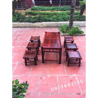 Bộ bàn ghế đôn tre trúc ,pu cánh rán, decor trang trí Tết