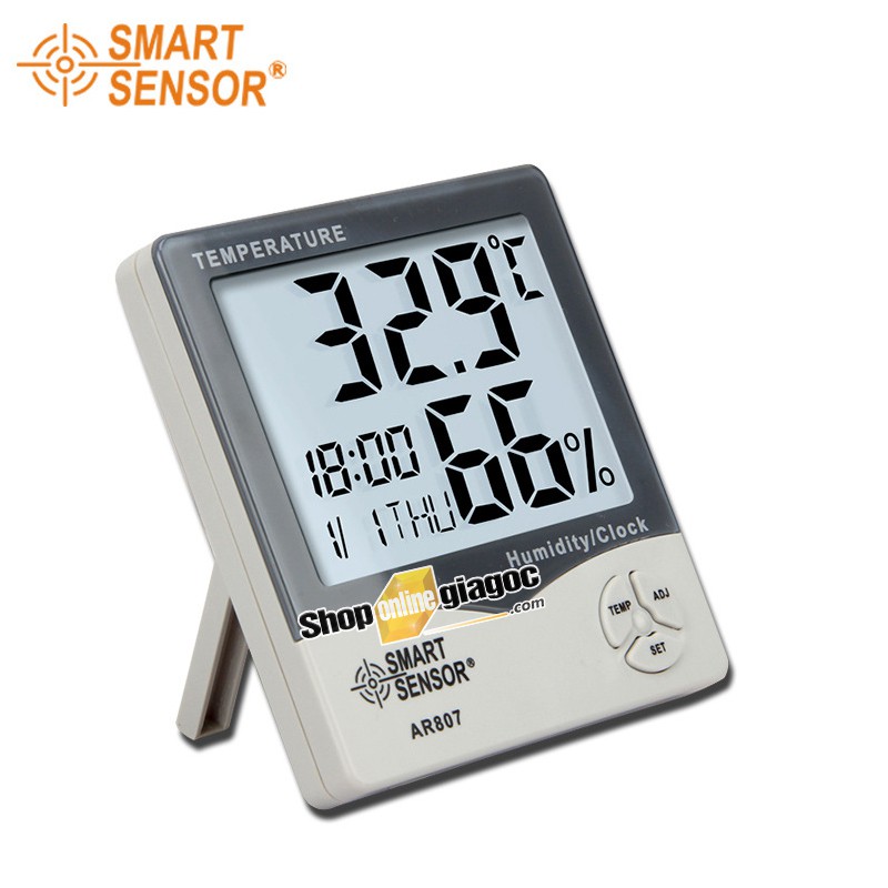 Nhiệt Ẩm kế Có đồng hồ Báo Thức AR807