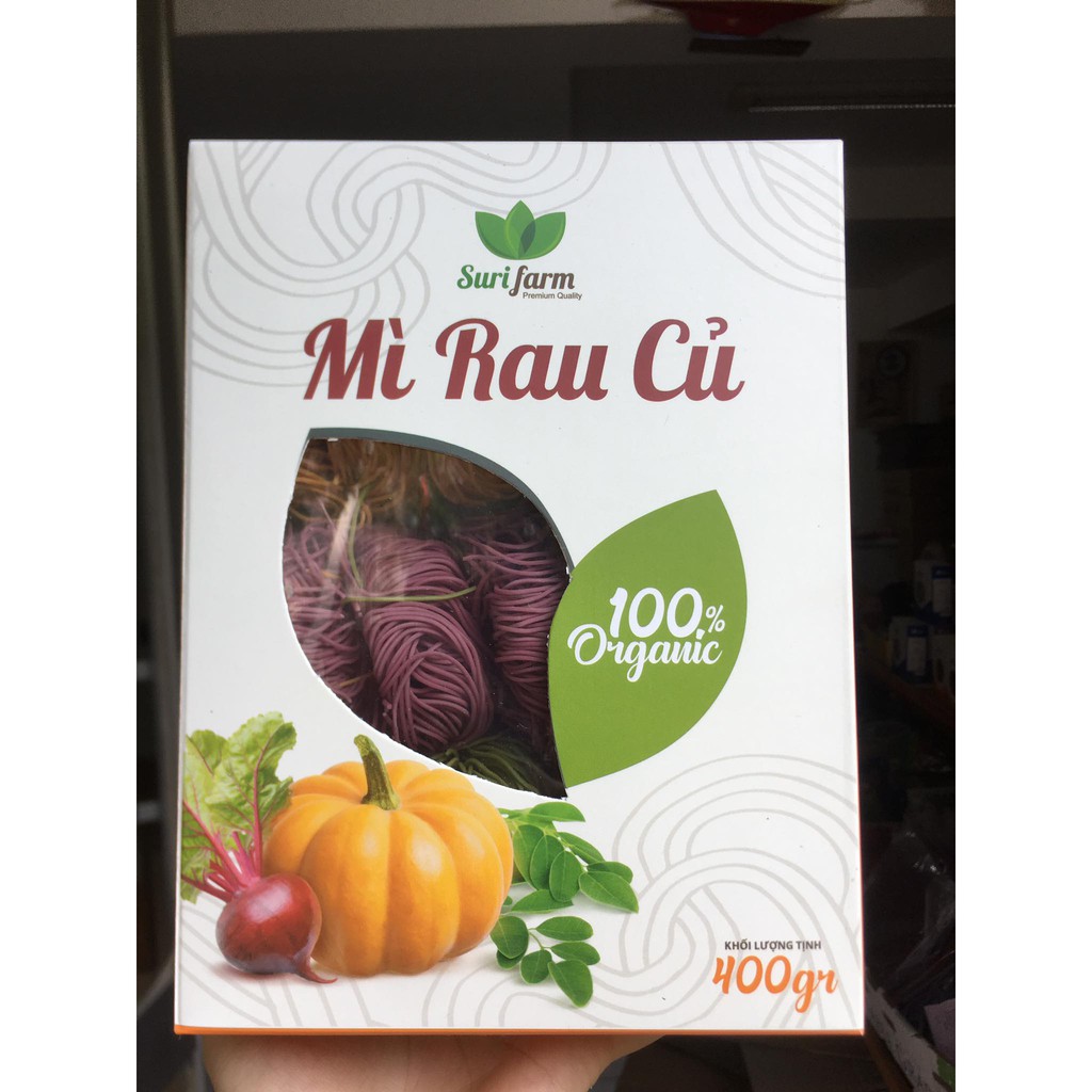 Mì rau củ hữu cơ Surifarm 400gr/hộp (mỳ 3 màu bí đó, rau chùm ngây, củ dền)