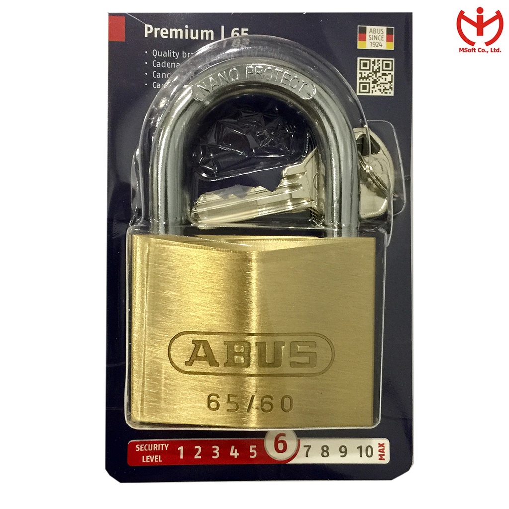 Ổ khóa ABUS 65/60 thân đồng 60mm chìa răng cưa - MSOFT