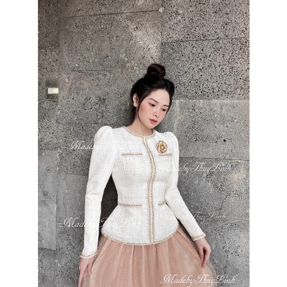 Set áo pelum bố tag hoa xinh kèm chân váy midi voan siêu xinh phong cách hàn quốc
