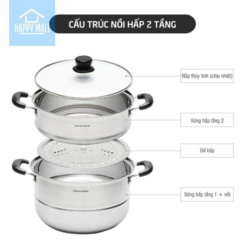 Bộ nồi hấp Lock&amp;Lock Steamer Pot size 26cm/28cm LLH1262 LLH1282