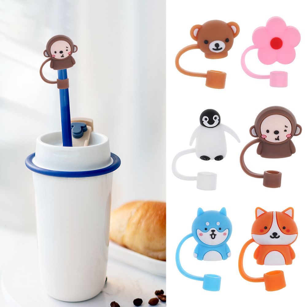 1 Nắp Đậy Ống Hút Bằng Silicone Chống Bụi Thiết Kế Hoạt Hình Dễ Thương Tái Sử Dụng Được
