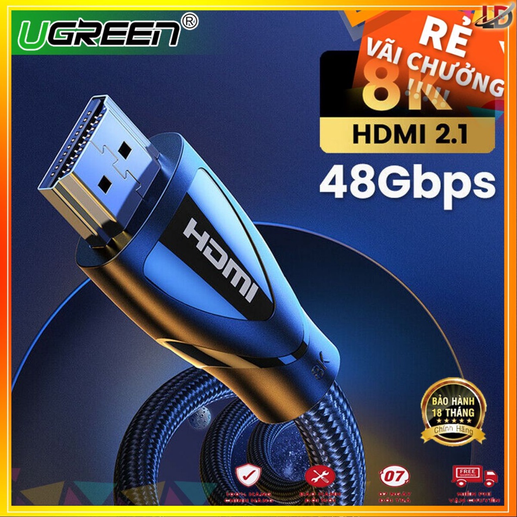 [Mã ELHACE giảm 4% đơn 300K] Cáp HDMI 2.1 dài 1m - 2m Ugreen 80401, 80402, 80403 hỗ trợ phân giải 8K@60Hz