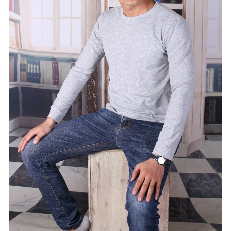 Áo thun dài tay nam màu ghi tối chất thun cotton cao cấp dáng hơi ôm nhẹ giành cho nam | BigBuy360 - bigbuy360.vn