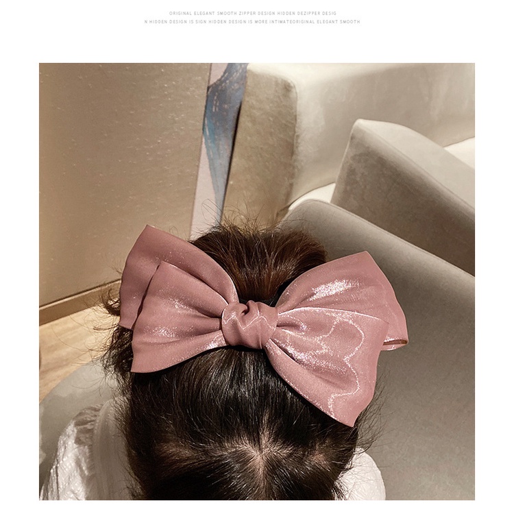Kẹp Tóc Phối Nơ Chất Vải Bóng Óng Ánh
