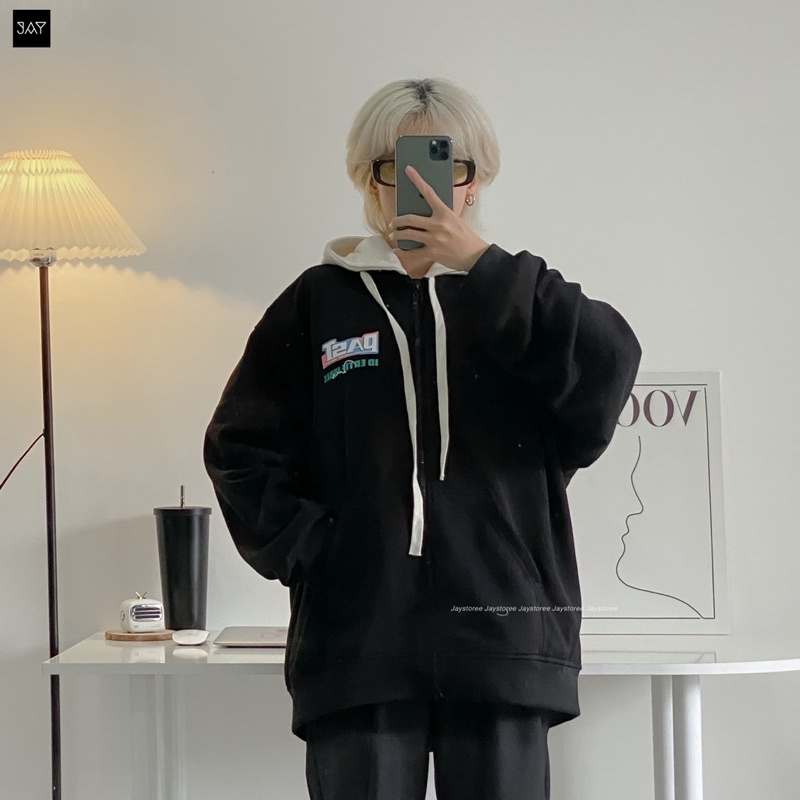 Áo Khoác Hoodie Nỉ Bông Unisex PAST màu ĐEN/NÂU CHOCO/XANH NAVY  Nam nữ unisex/Áo hoodie zip form rộng Jaystoree