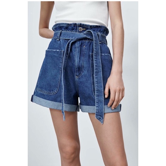 QUẦN SOOC JEAN SUÔNG CẠP CAO KÈM BELT ZARA AUTH TUỒN STORE