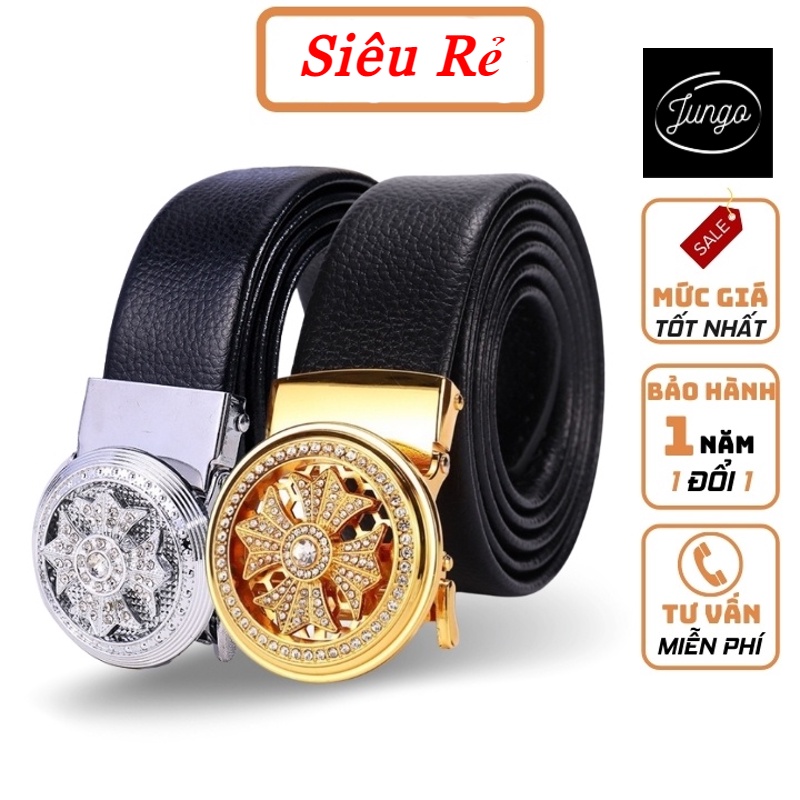 Thắt lưng nam da cao cấp, mặt xoay đính đá, khóa kim loại tự động sang trọng TL22