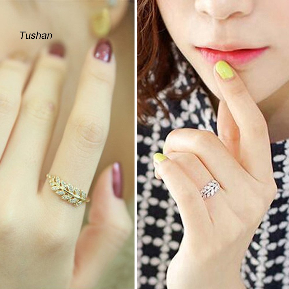Nhẫn Hở Hình Lá Olive / Lá Có Thể Điều Chỉnh Kích Thước Thời Trang