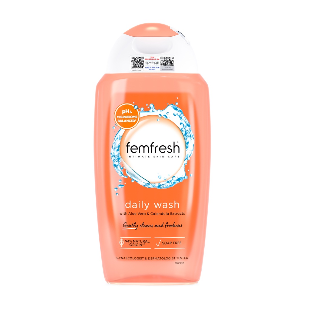 Femfresh Daily Wash (Màu Cam) - Dung Dịch Vệ Sinh Phụ Nữ, Dưỡng Ẩm, Khử Mùi, Dịu Nhẹ (Chai 250ml) [Chính Hãng Anh UK]