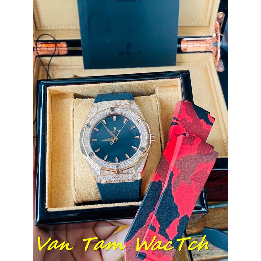 Đồng hồ nam Hublot Orlinski king gold 40mm, máy automatic Thụy Sĩ, viền vàng và bạc dây silicon, bảo hành 24 tháng