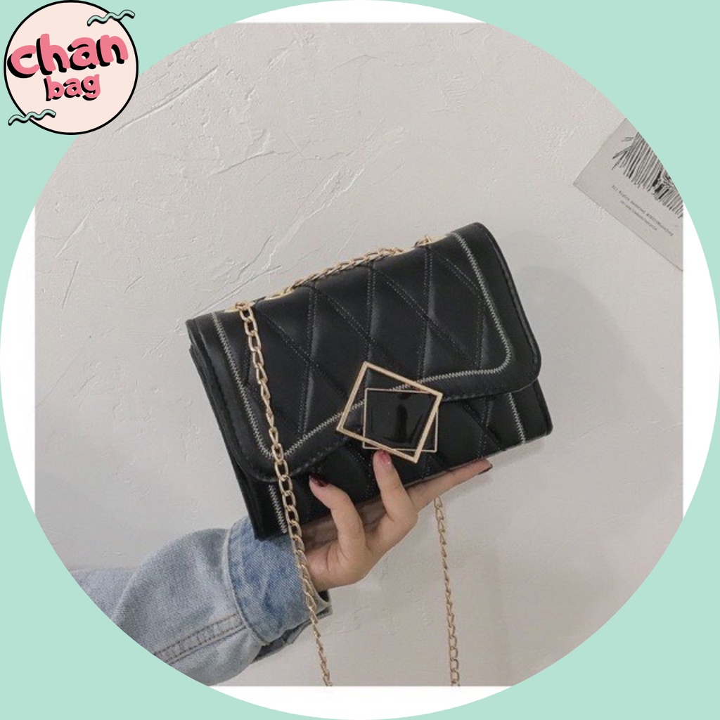 Túi Xách Đeo Vai Khóa Vuông Phối Viền Hàn Quốc Siêu Sang, Túi Xách Nữ Đeo Chéo Dây Xích Mẫu Mới Nhất -CB045
