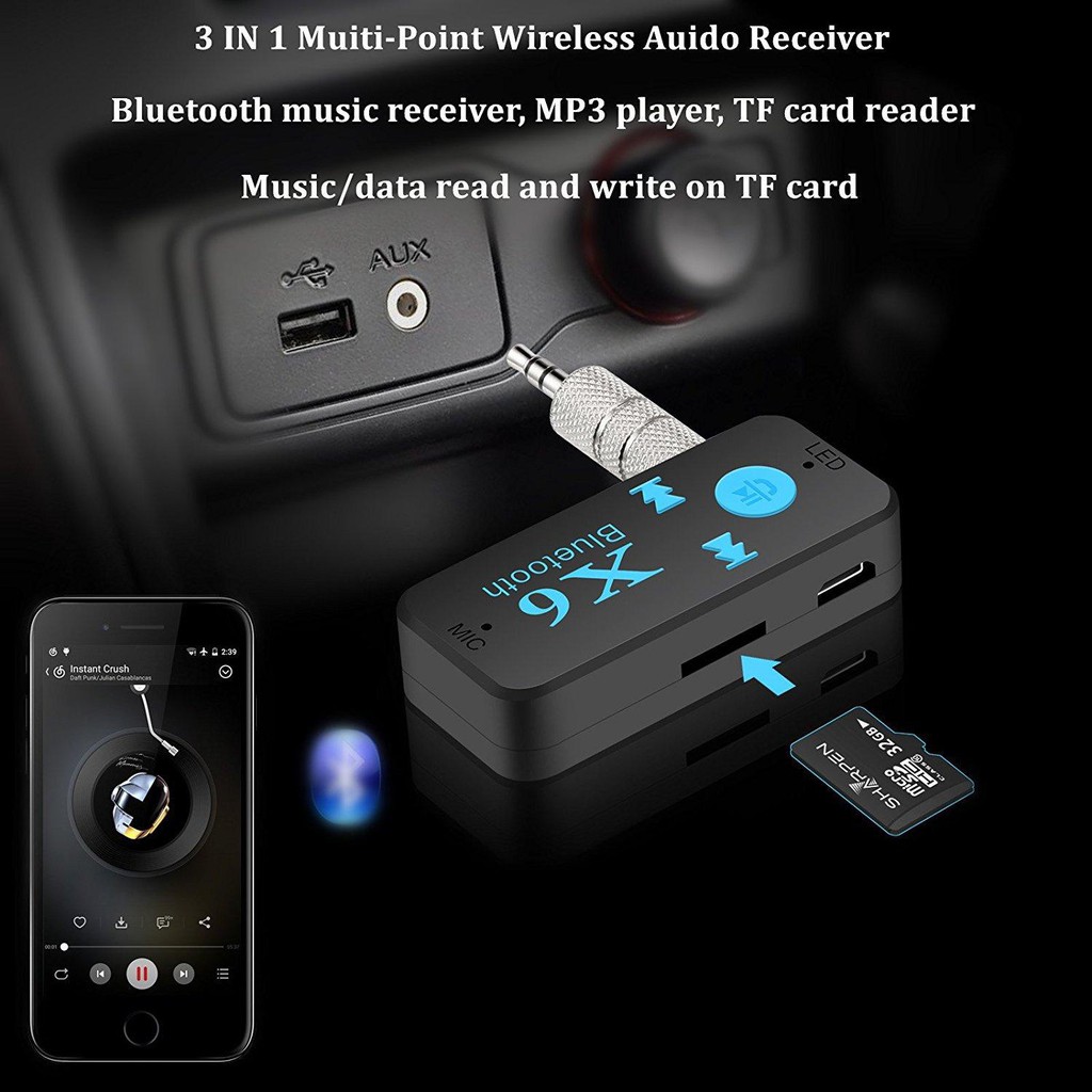 (SIÊU GIẢM GIÁ) Usb Bluetooth Dongle 4.0 Receiver Stereo Aux Car X6 Bộ Chuyển Đổi Âm Thanh Không Dây Jack 3.5( Cao Cấp )