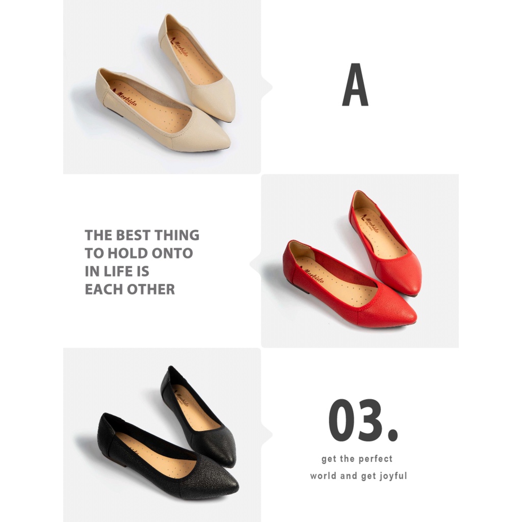 Giày Búp Bê Bệt Mũi Nhọn Da Bò Thật 101- Màu Kem