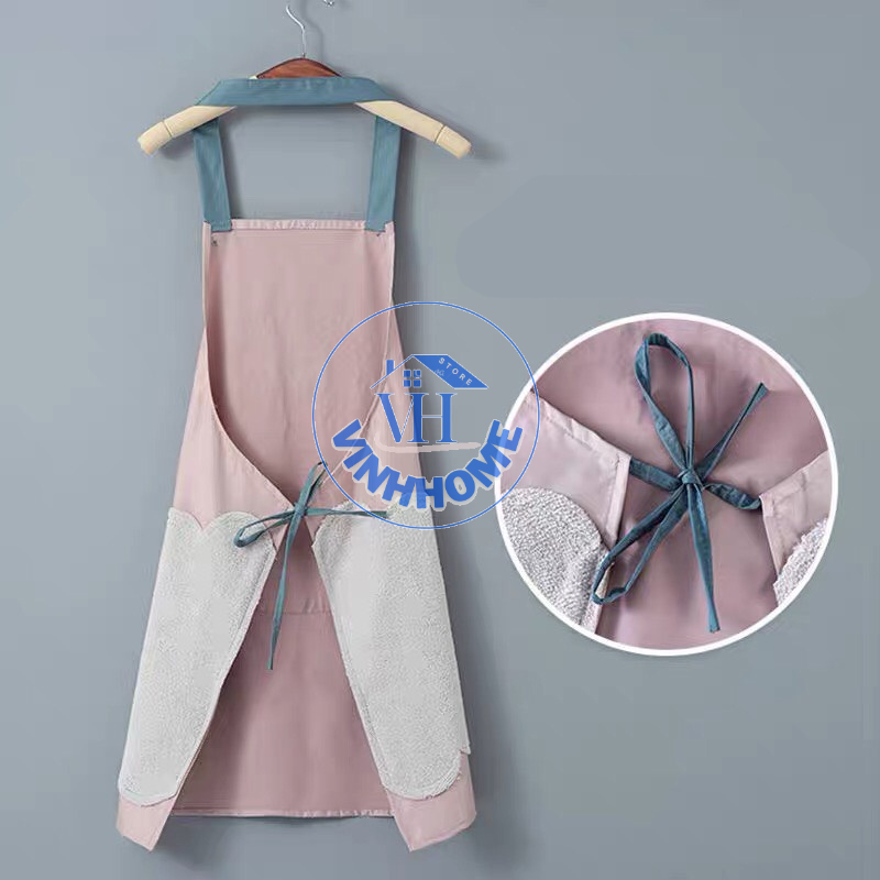 Tạp dề chống thấm nước có lau tay họa tiết thỏ xinh kèm túi to tiện lợi vinhhome.store