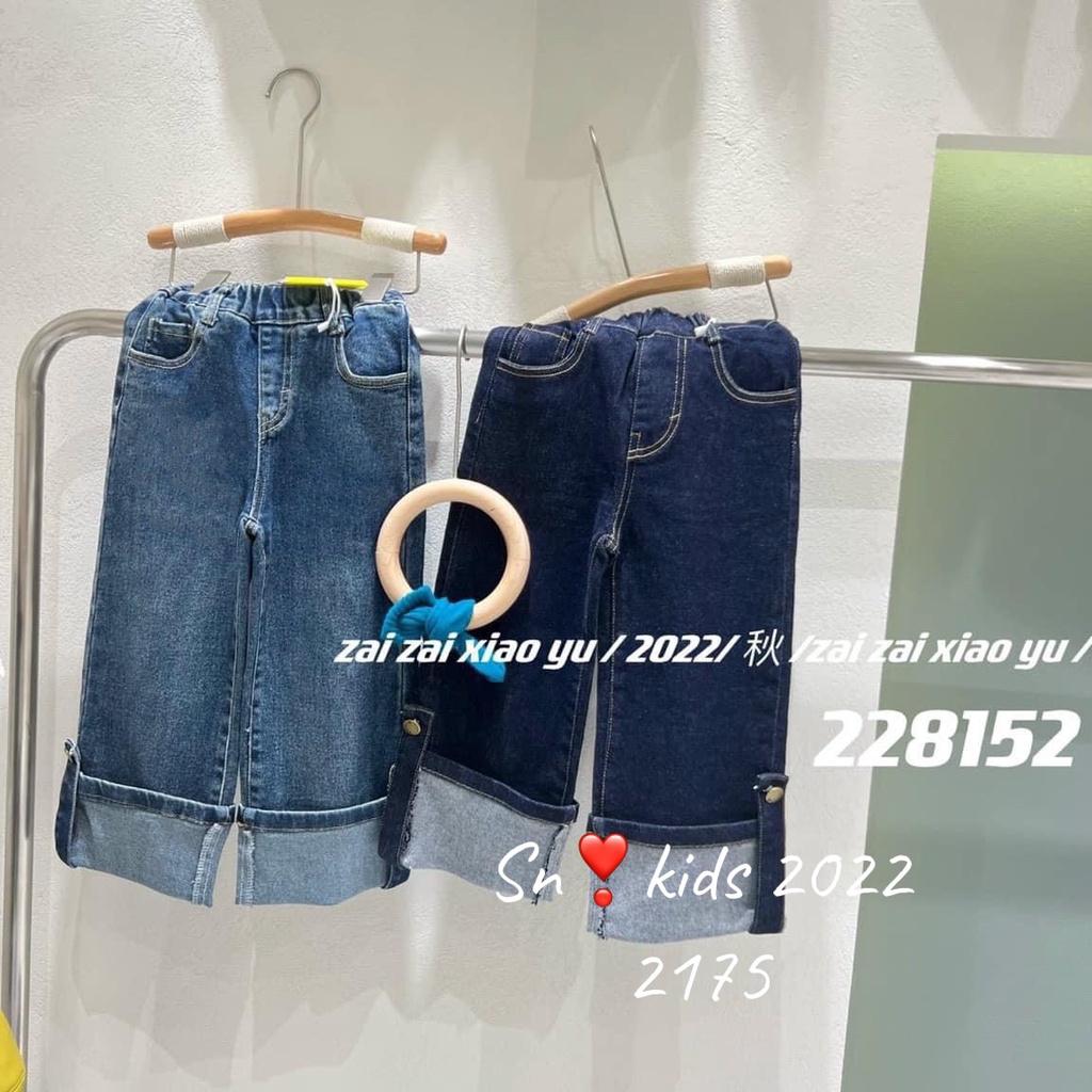 Quần jean ống rộng cho bé gái, quần bò ống xuông gập gấu BKF cá tính cho bé 9-27kg