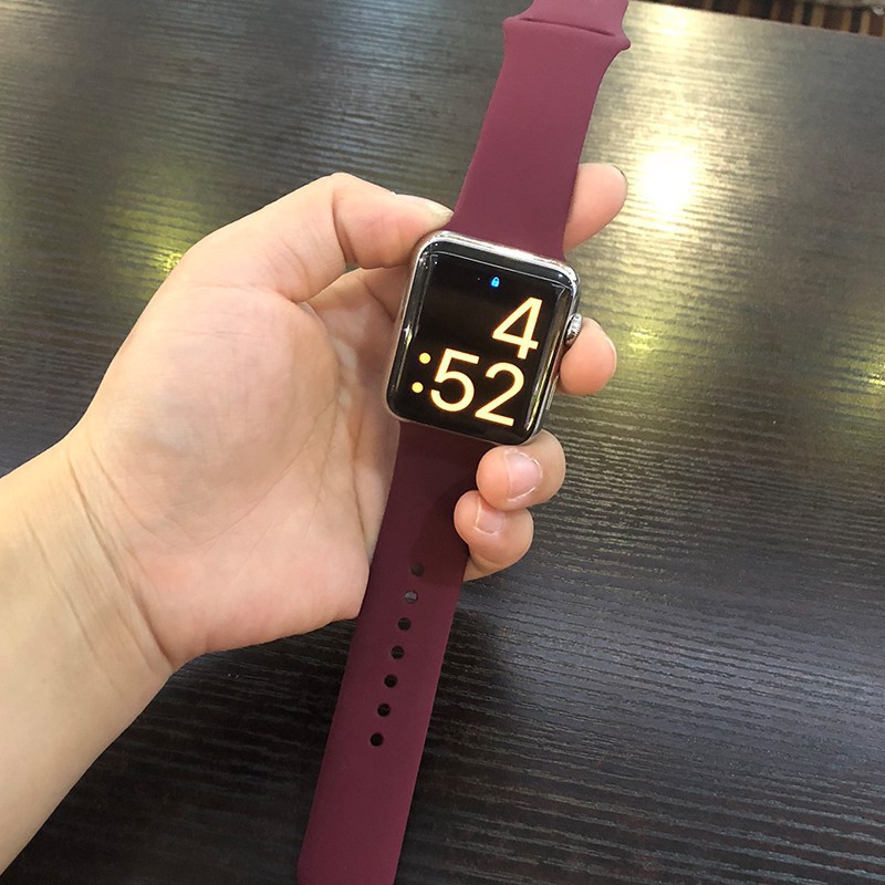 Dây Đeo Đồng Hồ Apple Watch Series 7 6 5 4 3 2 1 Bằng Silicon Màu Đỏ Rượu