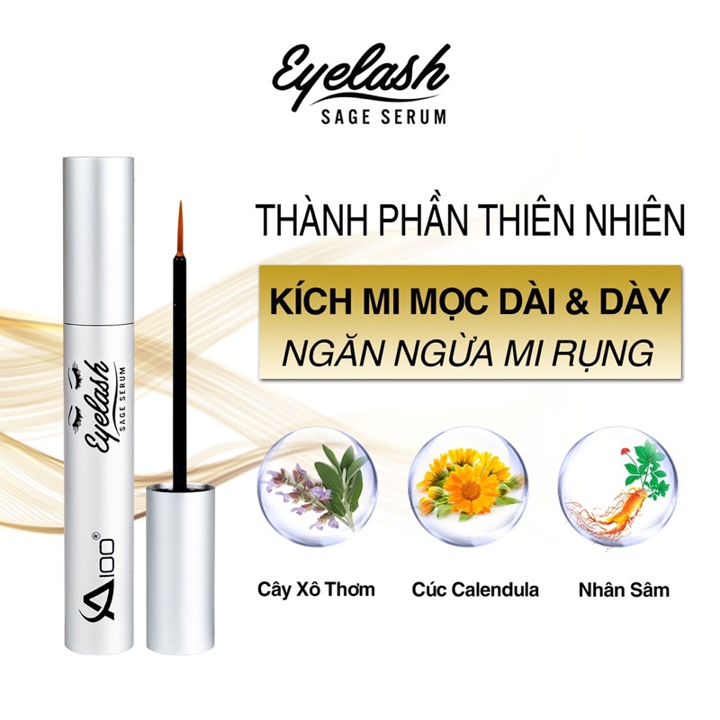 (Chính Hãng) Serum dưỡng mi dài Sage A100 Eyelash 7ml - Giúp mi chắc khỏe cong dài tự nhiên - Kích thích mọc mi nhanh