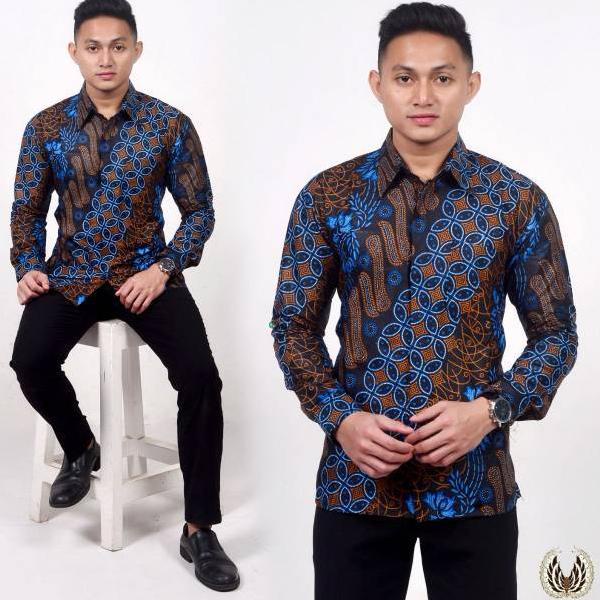 (Code X2663) Áo Sơ Mi BATIK Dài Tay Màu Xanh Lam SENO MOTIF