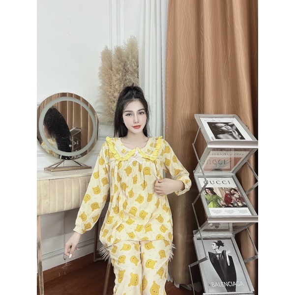 Bộ Bầu ,sau sinh có khoá ti tiện lợi ,cổ bèo hình siêu cute,Chất Đũi Hàn siêu mềm mịn ,thấm hút mồ hôi ,freesize 43-68kg