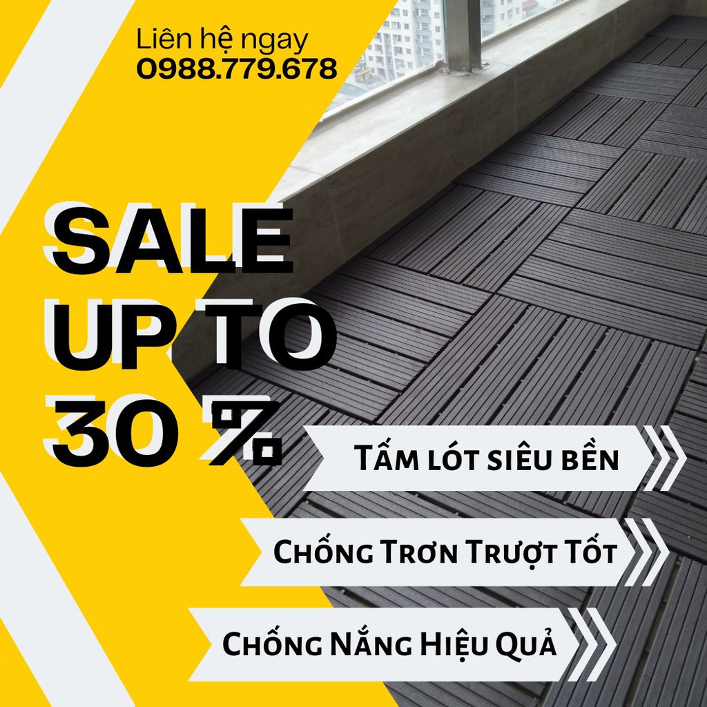 Tấm lót sàn ban công giả gỗ T.Store, vật liệu cao cấp uPVC, đập không vỡ, đốt không cháy, chống trơn, chống nước