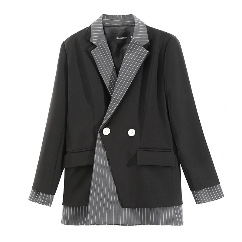 Áo vest  nữ 2 lớp màu đen kết hợp kẻ sọc cách điệu phong cách Hàn Quốc mới sang chảnh | BigBuy360 - bigbuy360.vn