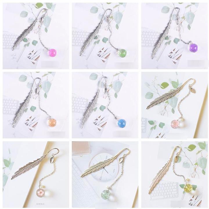 Bookmark lá liễu cầu thủy tinh hoa giấy kẹp sách kim loại đánh dấu trang quà tặng xinh xắn